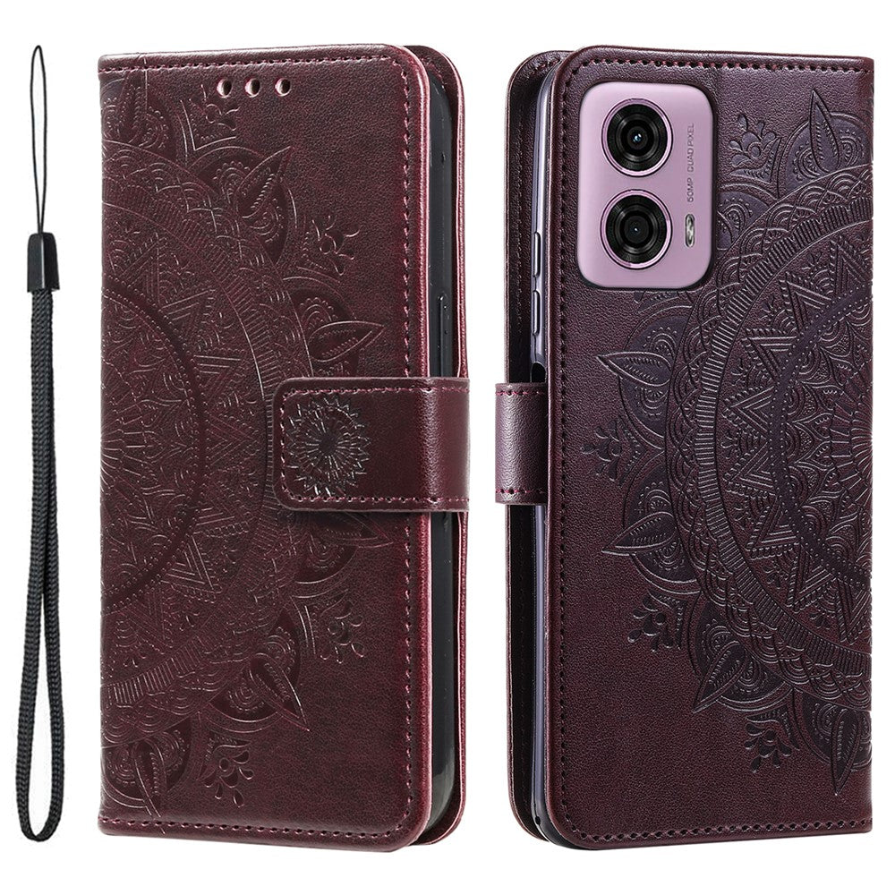 For Motorola Moto E14 4G / G04 4G / G04s 4G / G24 4G Case PU Leather Mandala Pattern Wallet Flip Cover