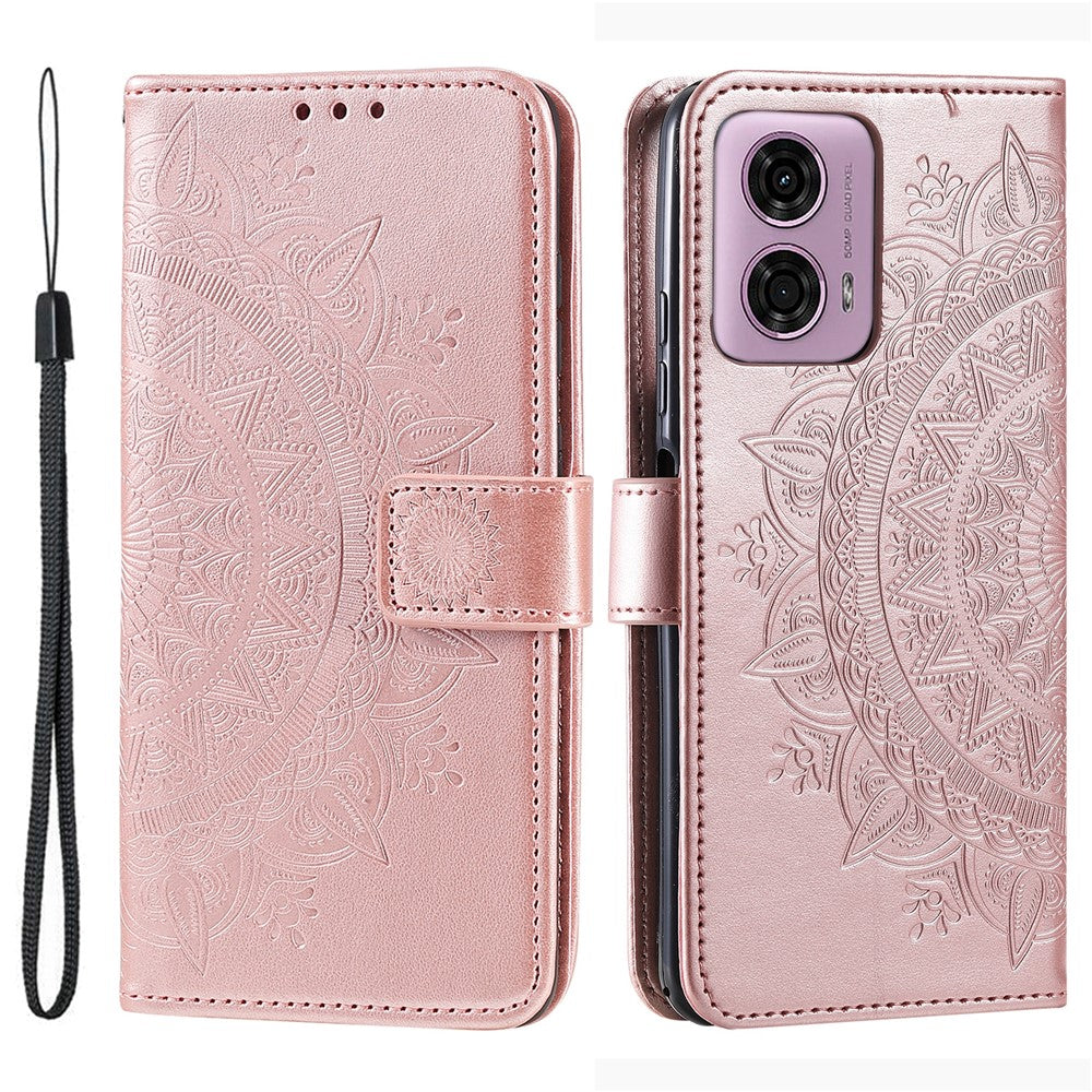 For Motorola Moto E14 4G / G04 4G / G04s 4G / G24 4G Case PU Leather Mandala Pattern Wallet Flip Cover