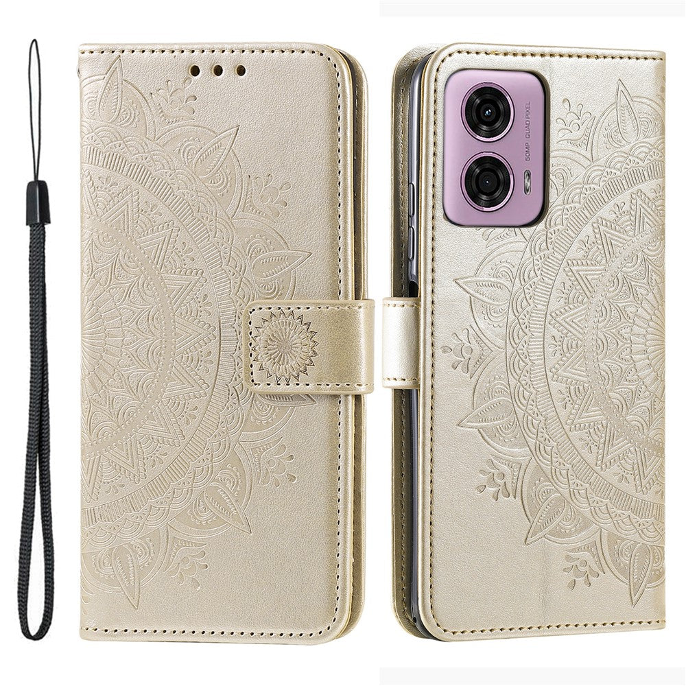 For Motorola Moto E14 4G / G04 4G / G04s 4G / G24 4G Case PU Leather Mandala Pattern Wallet Flip Cover