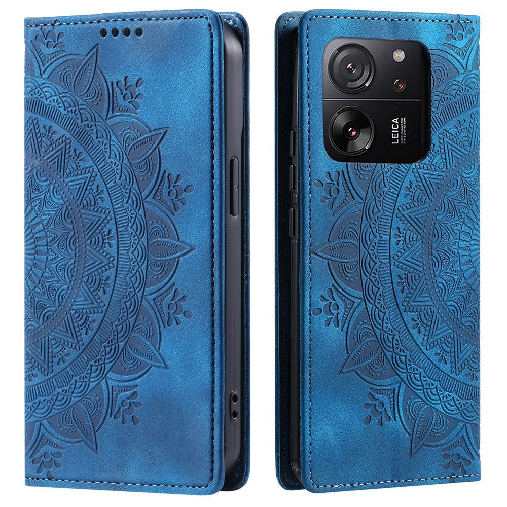 Xiaomi 13T / 13T Pro / Redmi K60 Ultra pungetui i læder med trykt blomstermønster, mobil-etui