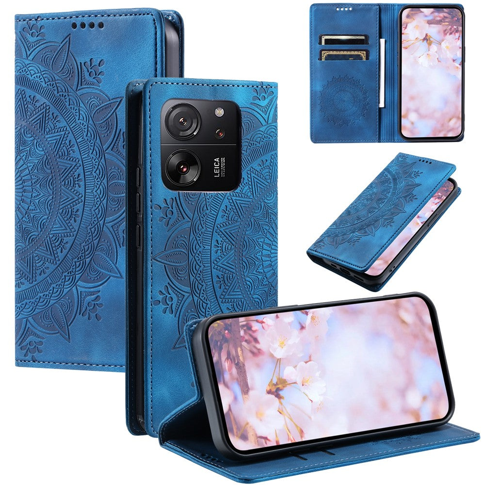 Xiaomi 13T / 13T Pro / Redmi K60 Ultra pungetui i læder med trykt blomstermønster, mobil-etui