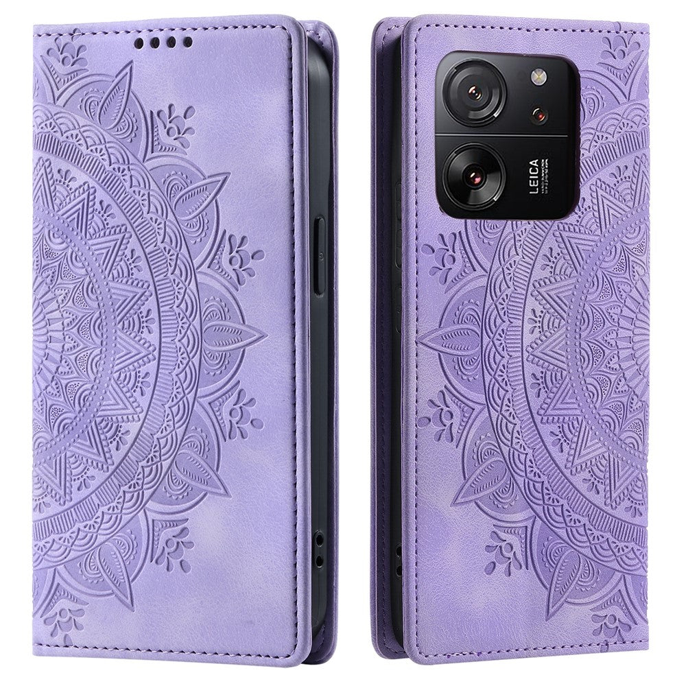 Xiaomi 13T / 13T Pro / Redmi K60 Ultra pungetui i læder med trykt blomstermønster, mobil-etui