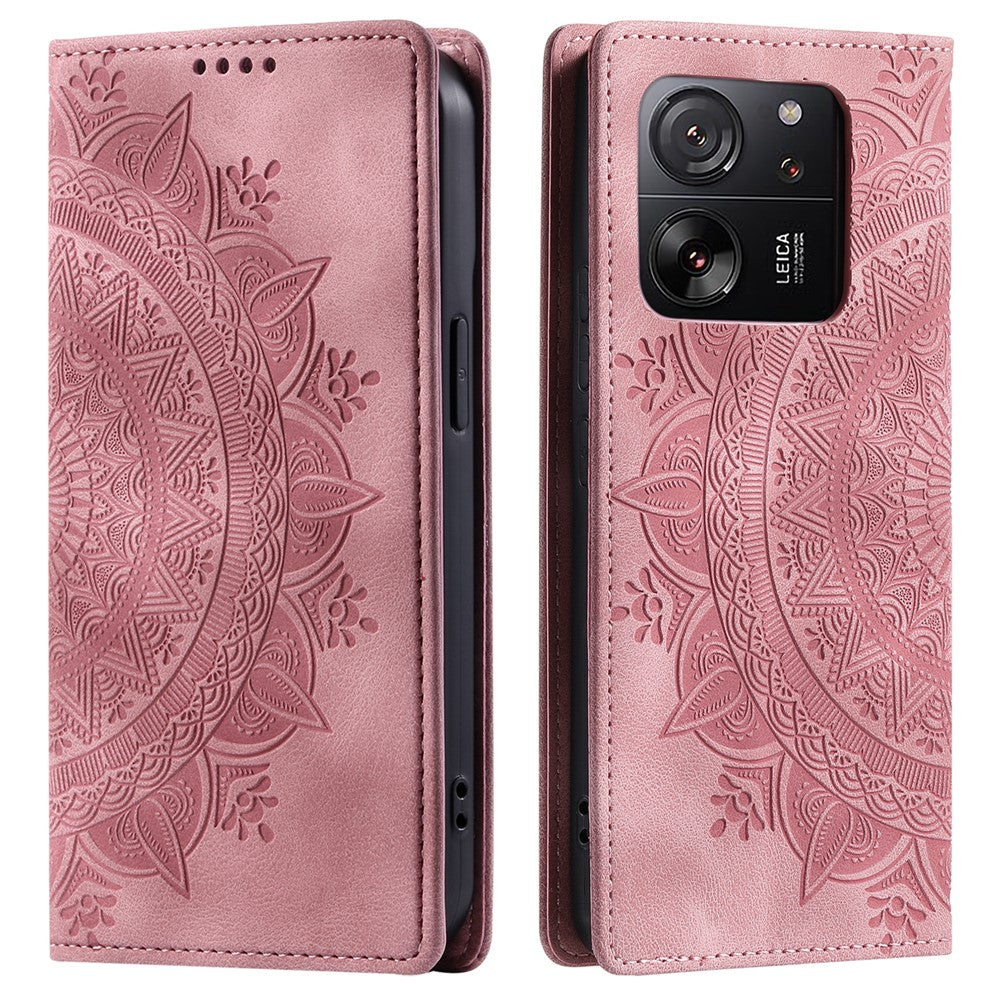 Xiaomi 13T / 13T Pro / Redmi K60 Ultra pungetui i læder med trykt blomstermønster, mobil-etui