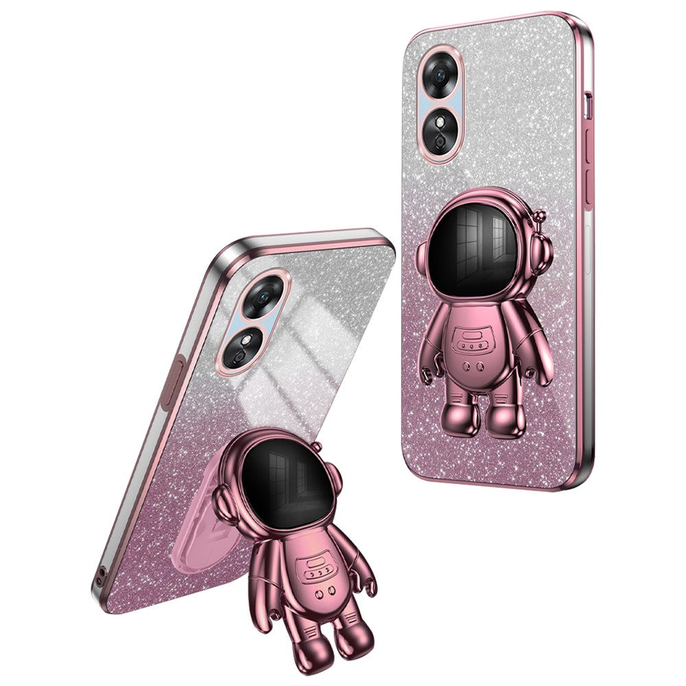 For Oppo A17 4G Astronaut Kickstand PC+TPU Shell Electroplating Phone Case