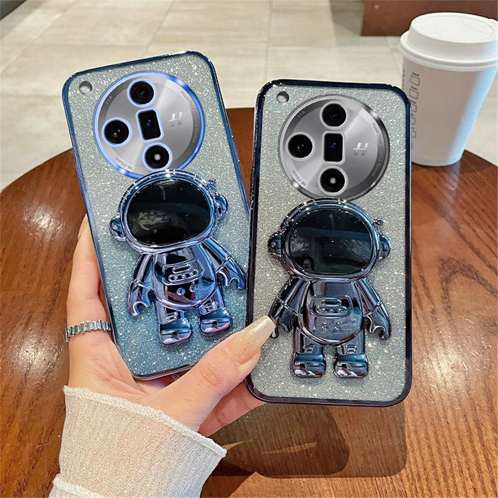 For Oppo Find X7 5G Electroplating Cover Astronaut Kickstand PC+TPU Case Phone Shell