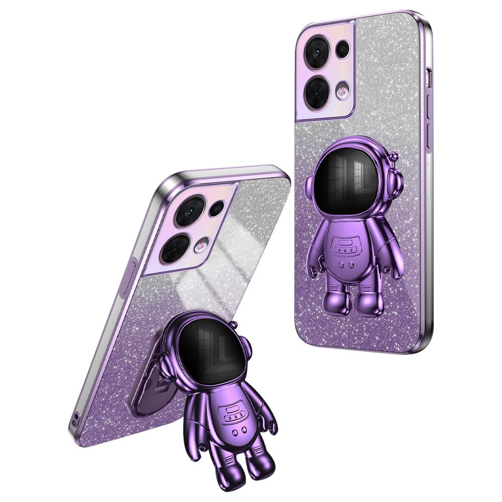 For Oppo Reno8 5G (Global Version) Electroplating Phone Case Astronaut Kickstand PC+TPU Phone Cover