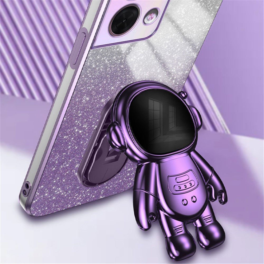 For Oppo Reno8 5G (Global Version) Electroplating Phone Case Astronaut Kickstand PC+TPU Phone Cover