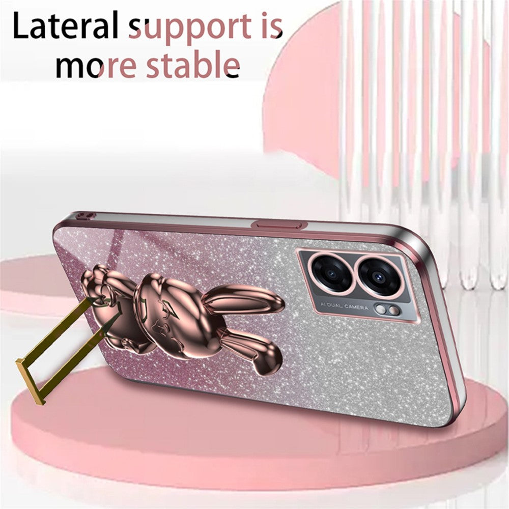 For Oppo A57 (2022) 5G / A77 5G / Realme Q5i / Realme V23 5G Rabbit Cellphone Case PC+TPU Cover with Kickstand