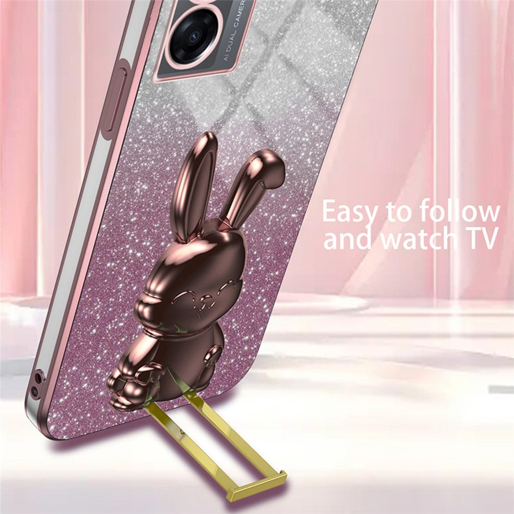 For Oppo A57 (2022) 5G / A77 5G / Realme Q5i / Realme V23 5G Rabbit Cellphone Case PC+TPU Cover with Kickstand