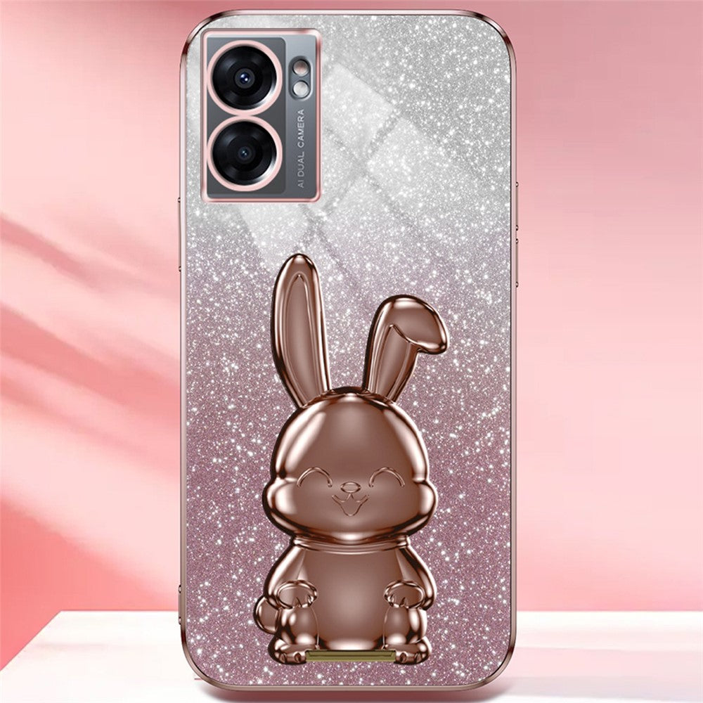 For Oppo A57 (2022) 5G / A77 5G / Realme Q5i / Realme V23 5G Rabbit Cellphone Case PC+TPU Cover with Kickstand