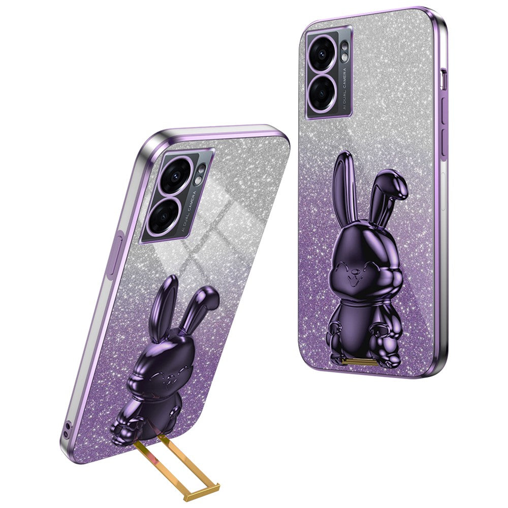 For Oppo A57 (2022) 5G / A77 5G / Realme Q5i / Realme V23 5G Rabbit Cellphone Case PC+TPU Cover with Kickstand