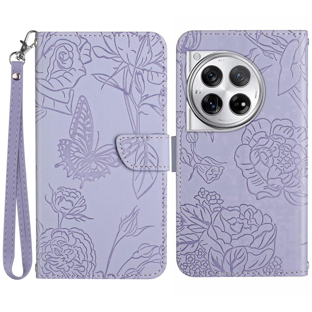 HT03 For OnePlus 12R 5G / Ace 3 5G Phone Case Imprinted Leather Cover with Hand Strap