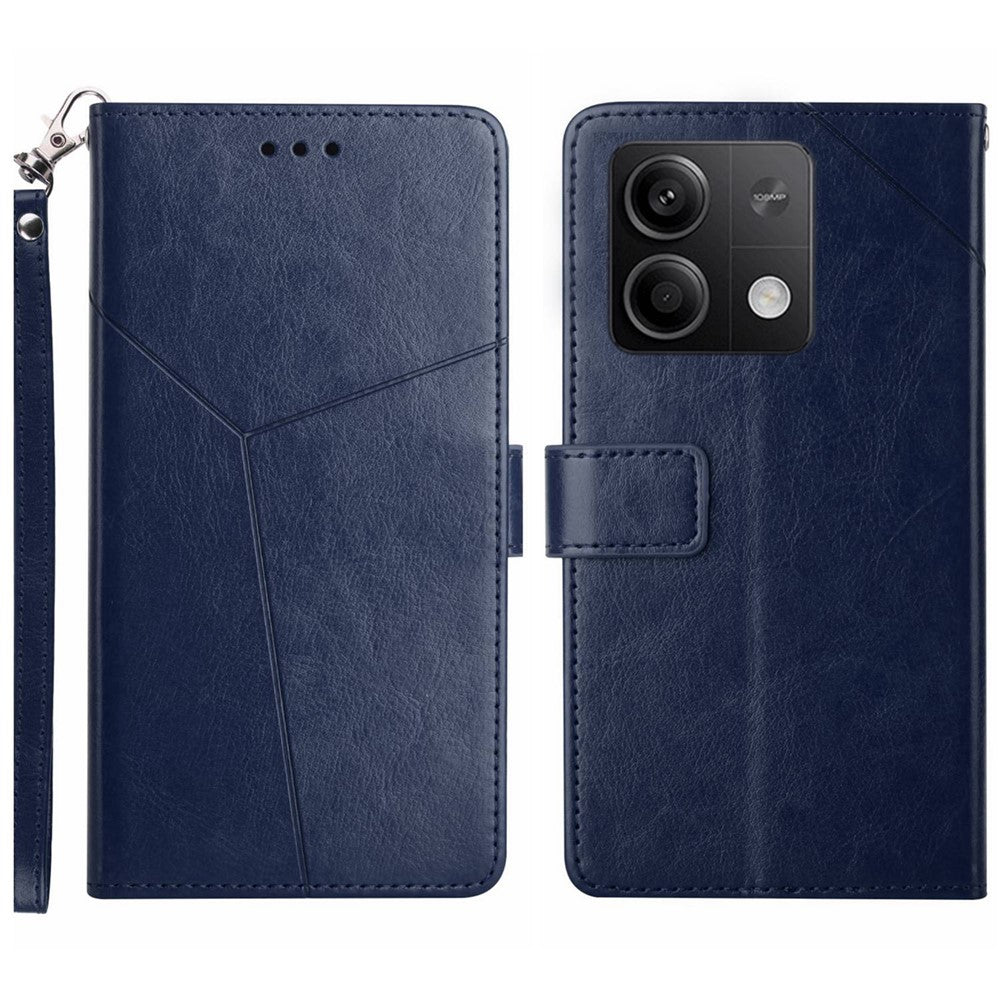 For Xiaomi Redmi Note 13 Pro 4G / Poco M6 Pro 4G Case with Wrist Strap Y Shaped Lines Imprint Leather Phone Cover