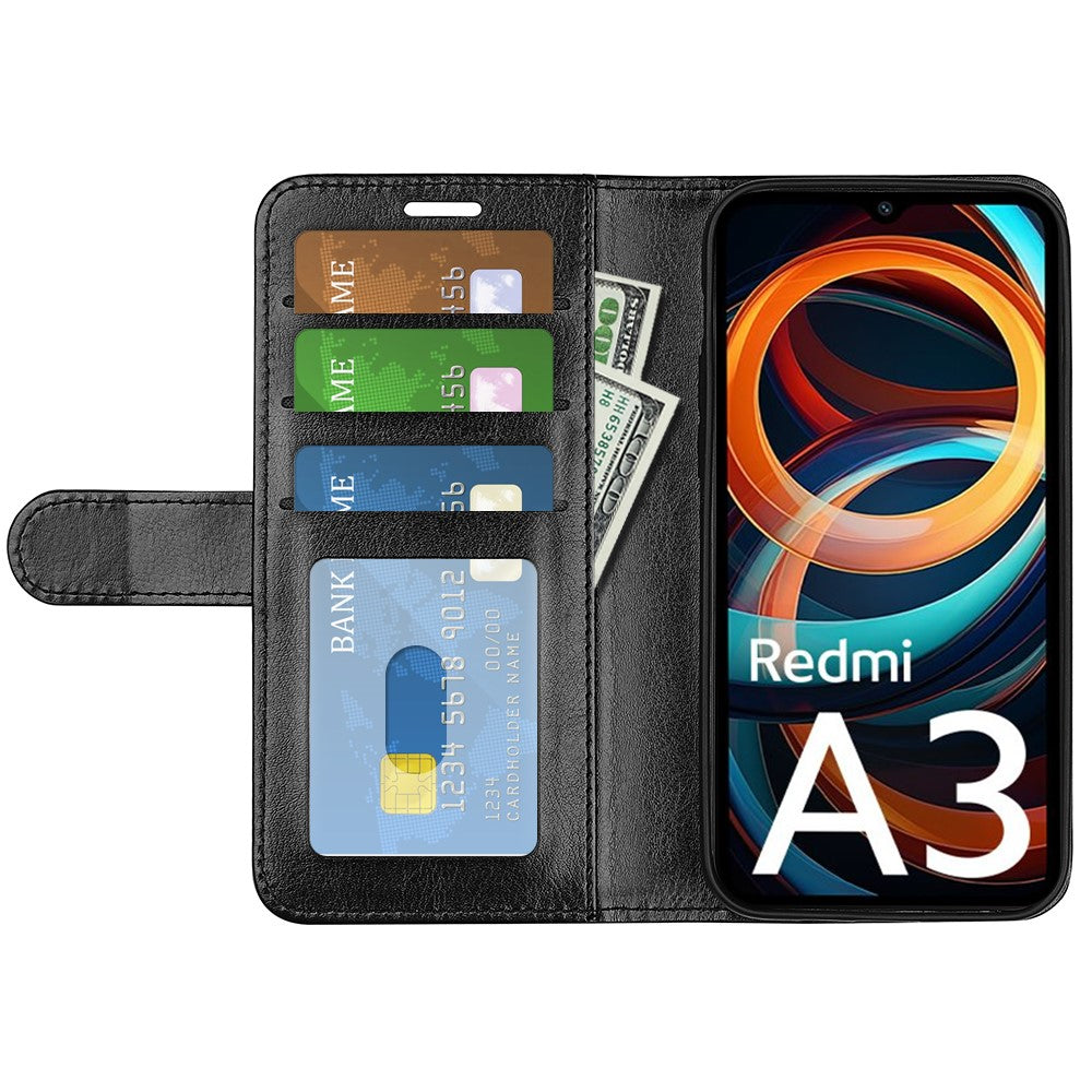 For Xiaomi Redmi A3 4G / Poco C61 4G Case Leather Crazy Horse Texture Wallet Folio Phone Cover