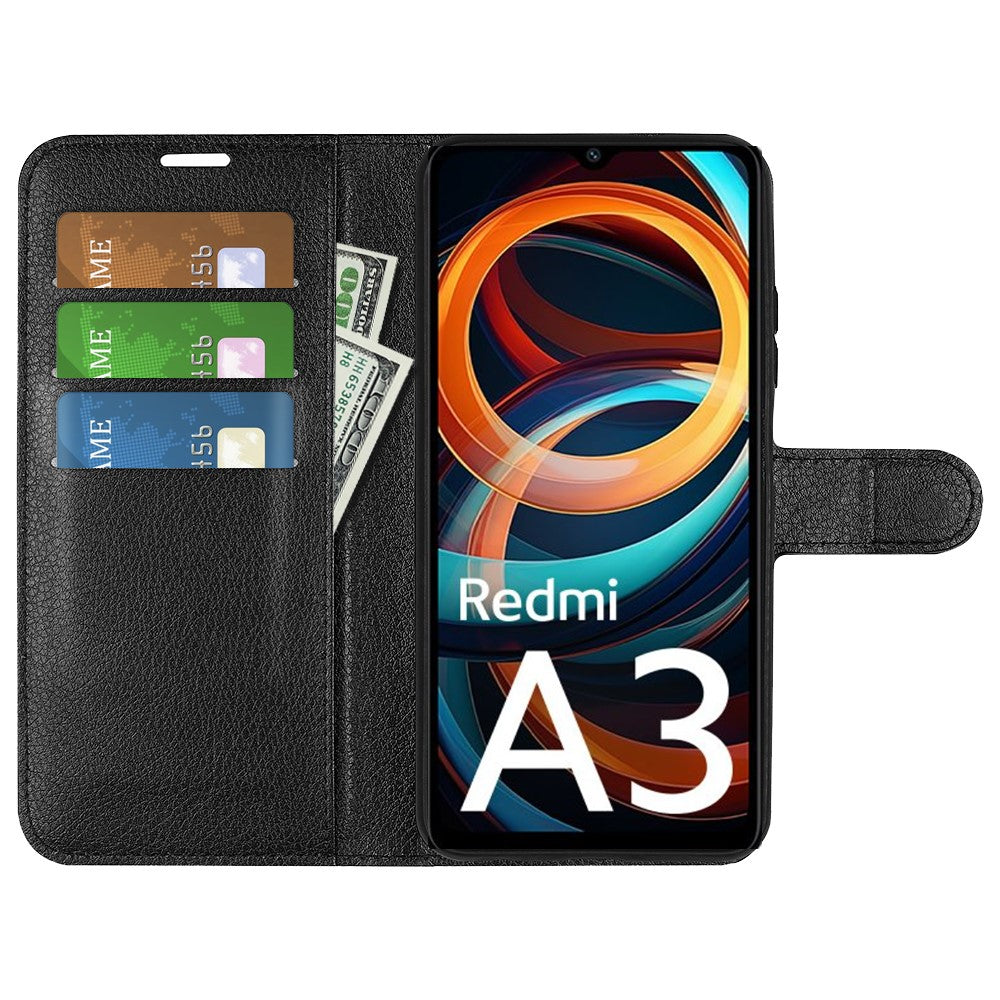 For Xiaomi Redmi A3 4G / Poco C61 4G Case Litchi Texture PU Leather Folding Stand Phone Cover