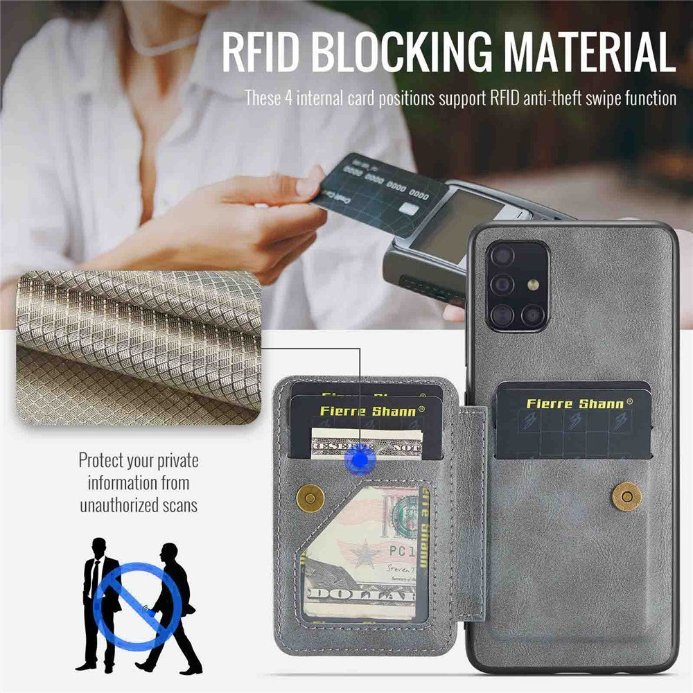 For Samsung Galaxy A51 4G SM-A515 Case Card Holder Leather Coated TPU Phone Cover