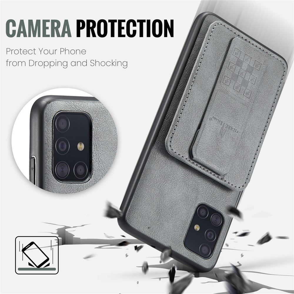 For Samsung Galaxy A51 4G SM-A515 Case Card Holder Leather Coated TPU Phone Cover