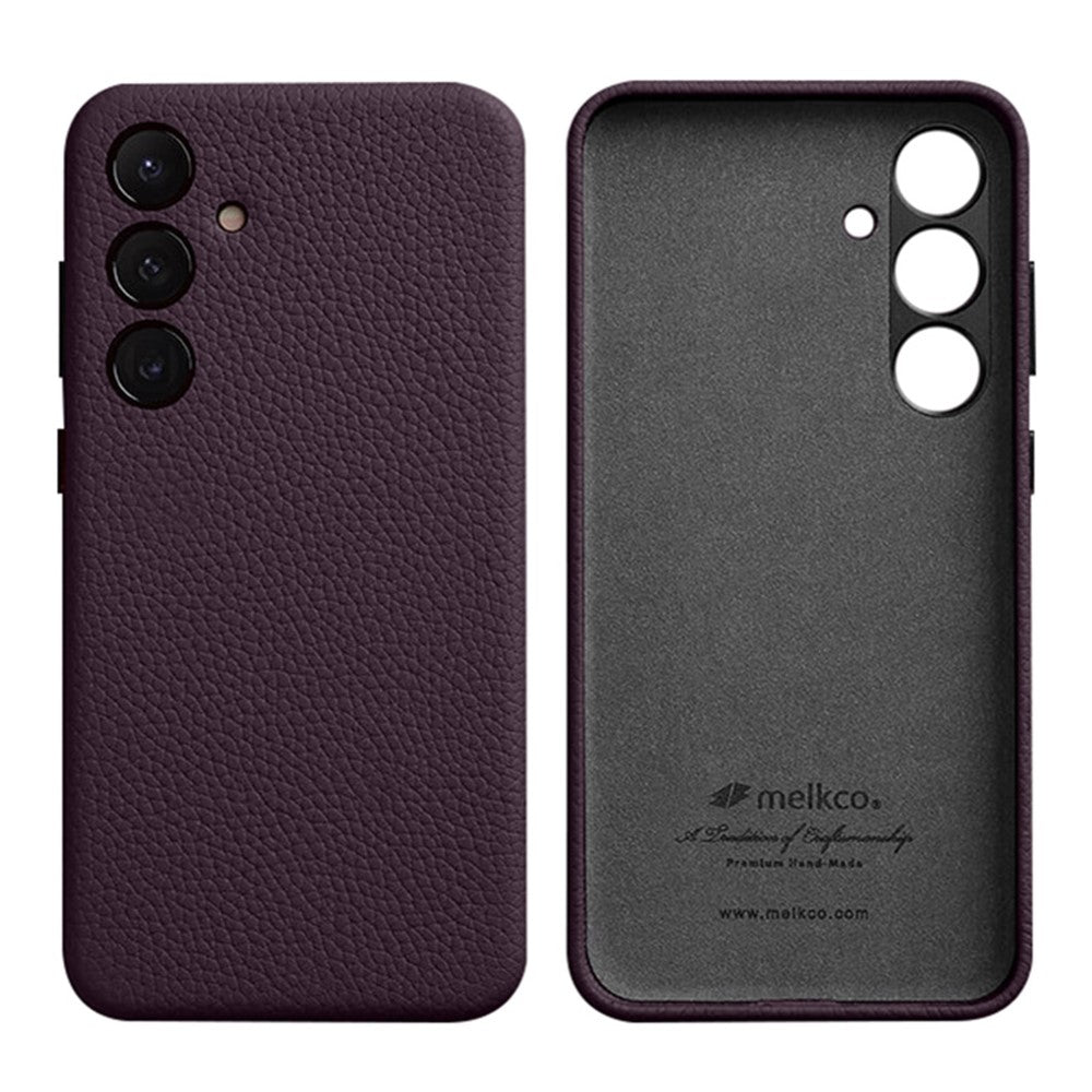 MELKCO For Samsung Galaxy S24+ Case Genuine Cow Leather+PC Anti-drop Phone Cover