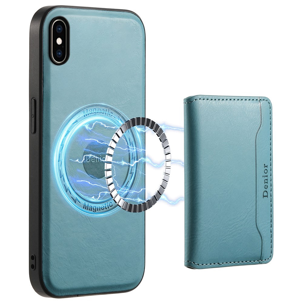 DENIOR For iPhone XS Max 6.5 inch Case Kickstand Cowhide Texture Phone Purse Cover Compatible with MagSafe