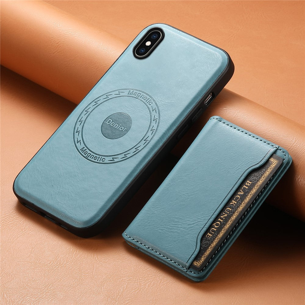 DENIOR For iPhone XS Max 6.5 inch Case Kickstand Cowhide Texture Phone Purse Cover Compatible with MagSafe