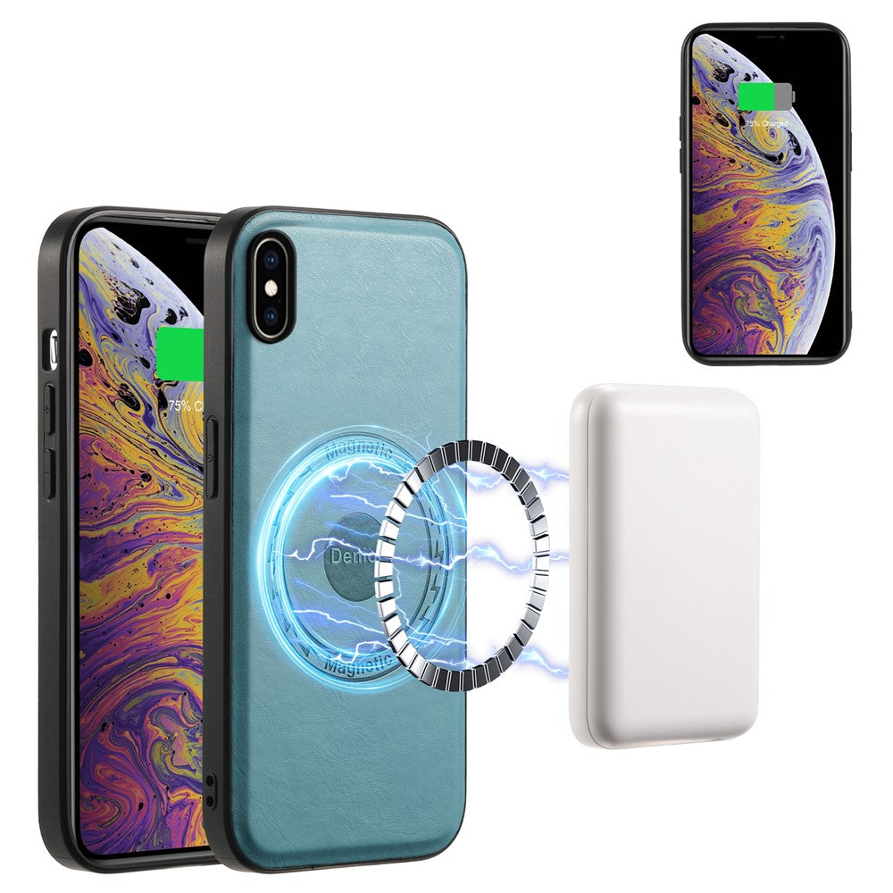 DENIOR For iPhone XS Max 6.5 inch Case Kickstand Cowhide Texture Phone Purse Cover Compatible with MagSafe