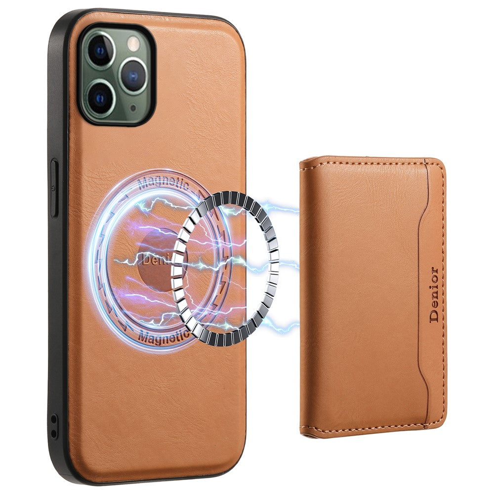 DENIOR For iPhone 11 Pro Magnetic Phone Case PU Leather+PC+TPU Card Holder Back Cover