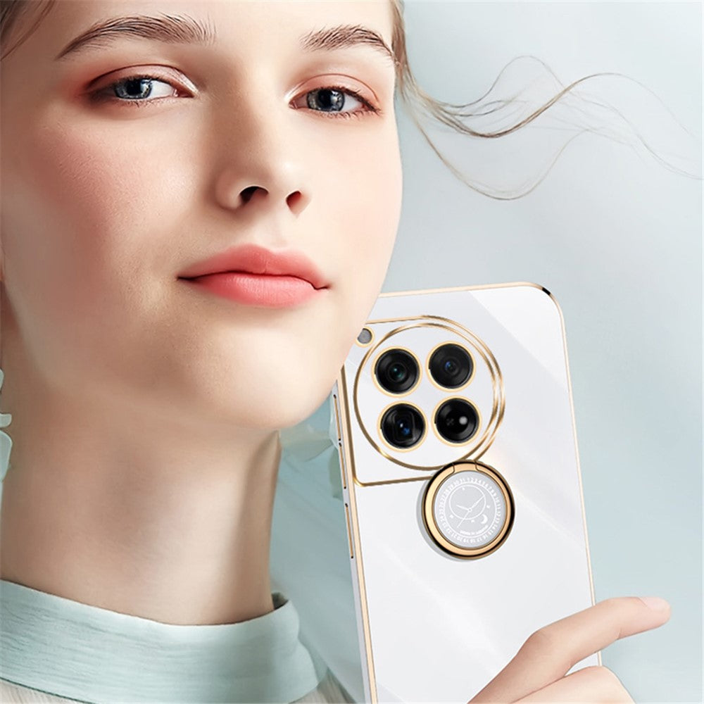 XINLI For OnePlus 12 5G Case Electroplaing TPU Cover with Ring Kickstand