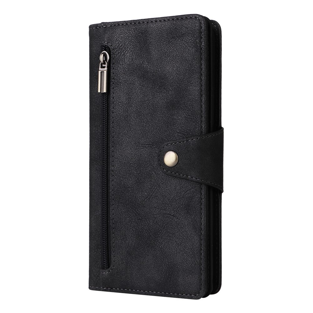 For Xiaomi Redmi Note 13 5G Leather Case Rivet Decor 9 Card Holder Slots Zipper Pocket Cover