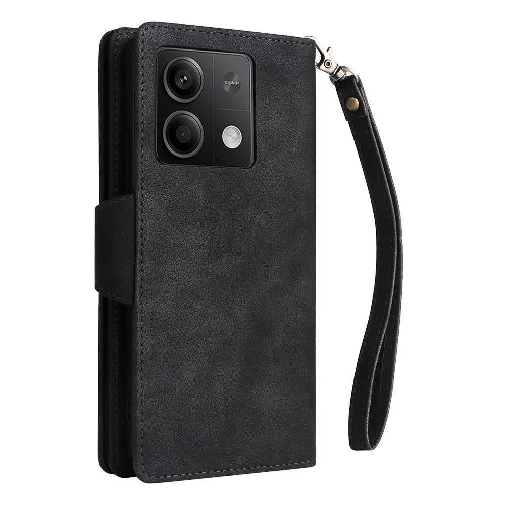 For Xiaomi Redmi Note 13 5G Leather Case Rivet Decor 9 Card Holder Slots Zipper Pocket Cover
