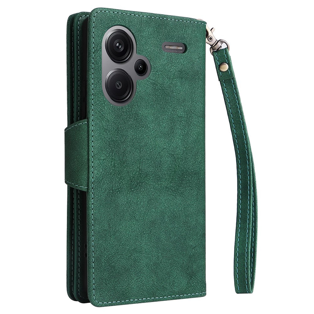For Xiaomi Redmi Note 13 Pro+ 5G Case Rivet Decor PU Leather Wrist Strap Phone Cover