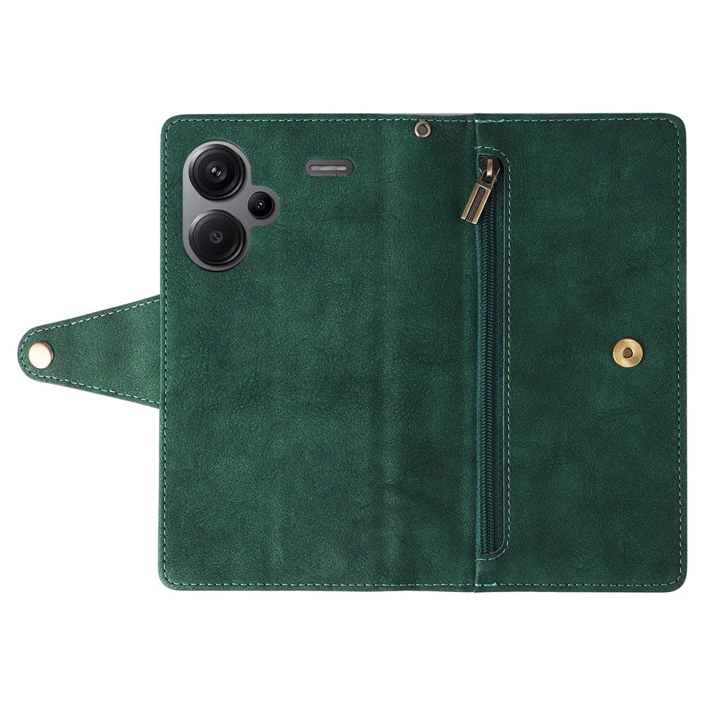 For Xiaomi Redmi Note 13 Pro+ 5G Case Rivet Decor PU Leather Wrist Strap Phone Cover
