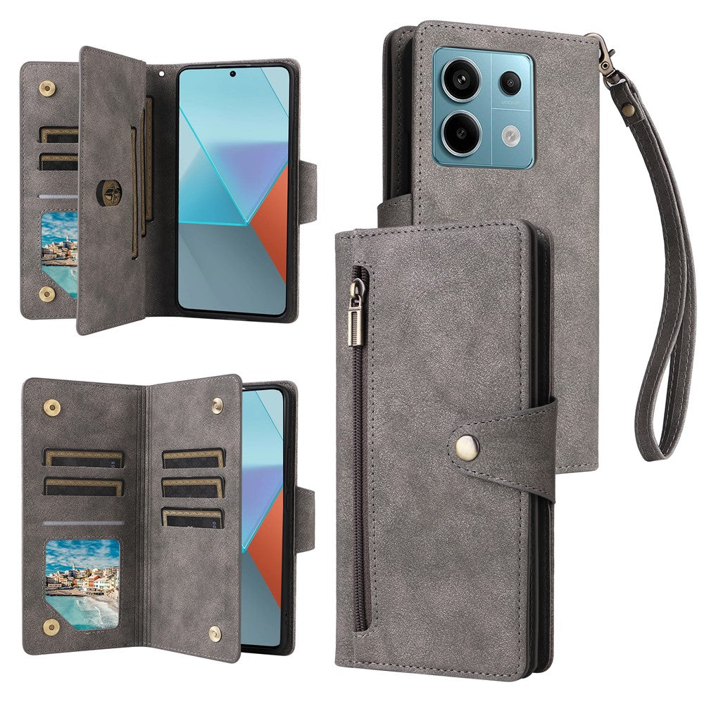 PU-lædercover med lynlås, stativ og flip-funktion til Xiaomi Redmi Note 13 Pro 5G / Poco X6 5G