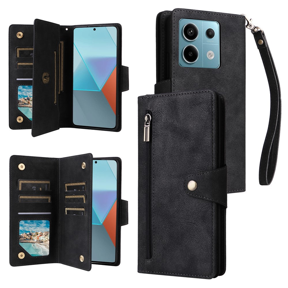 PU-lædercover med lynlås, stativ og flip-funktion til Xiaomi Redmi Note 13 Pro 5G / Poco X6 5G