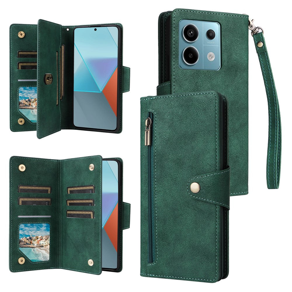 PU-lædercover med lynlås, stativ og flip-funktion til Xiaomi Redmi Note 13 Pro 5G / Poco X6 5G