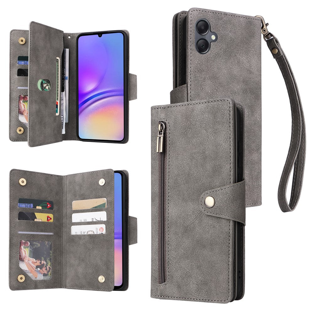 Til Samsung Galaxy A05 4G Læder Taske Pung Lynlås Lomme Telefon Cover Nitte Dekoration