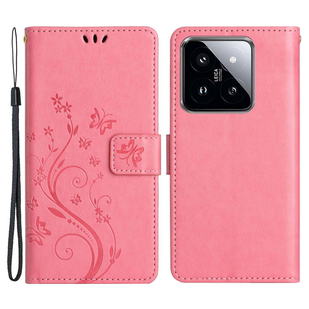 For Xiaomi 14 Case Wallet Card Slots Leather Phone Cover Butterfly Pattern