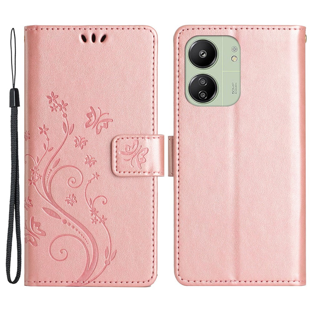 For Xiaomi Redmi 13C 4G / 5G / 13R 5G / Poco M6 5G / Poco C65 4G Leather Case Butterfly Phone Wallet Cover