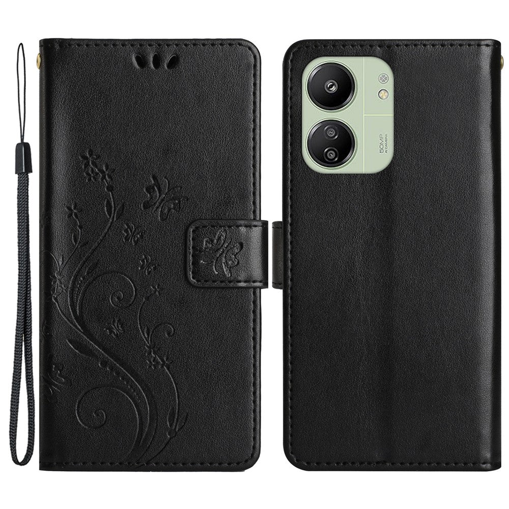 For Xiaomi Redmi 13C 4G / 5G / 13R 5G / Poco M6 5G / Poco C65 4G Leather Case Butterfly Phone Wallet Cover