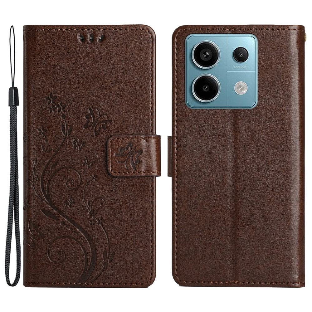 Xiaomi Redmi Note 13 Pro 5G / Poco X6 5G-skal i läder med plånbok och fjärilstryck