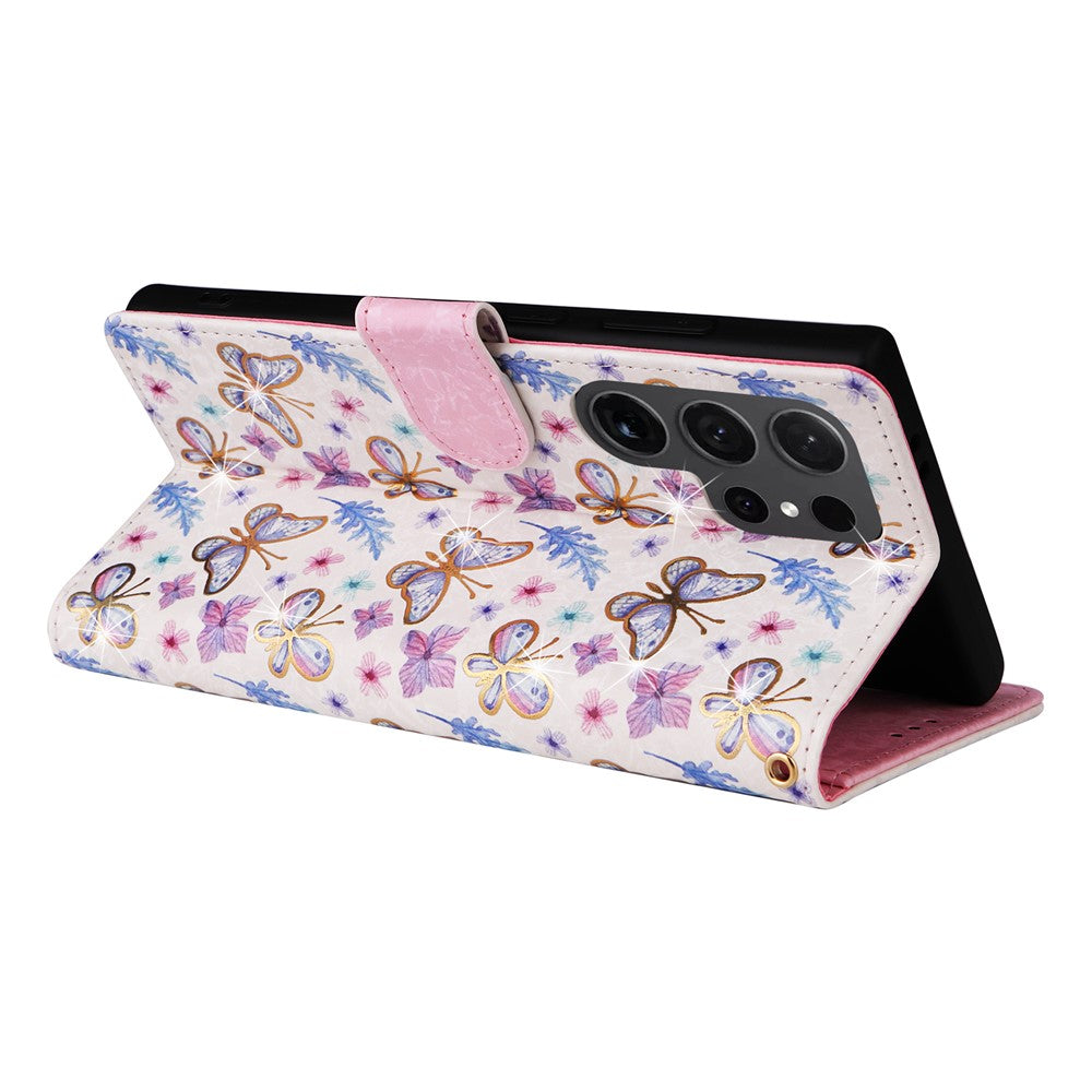 For Samsung Galaxy S24 Ultra Lacquered Flower Leather Phone Wallet Cover