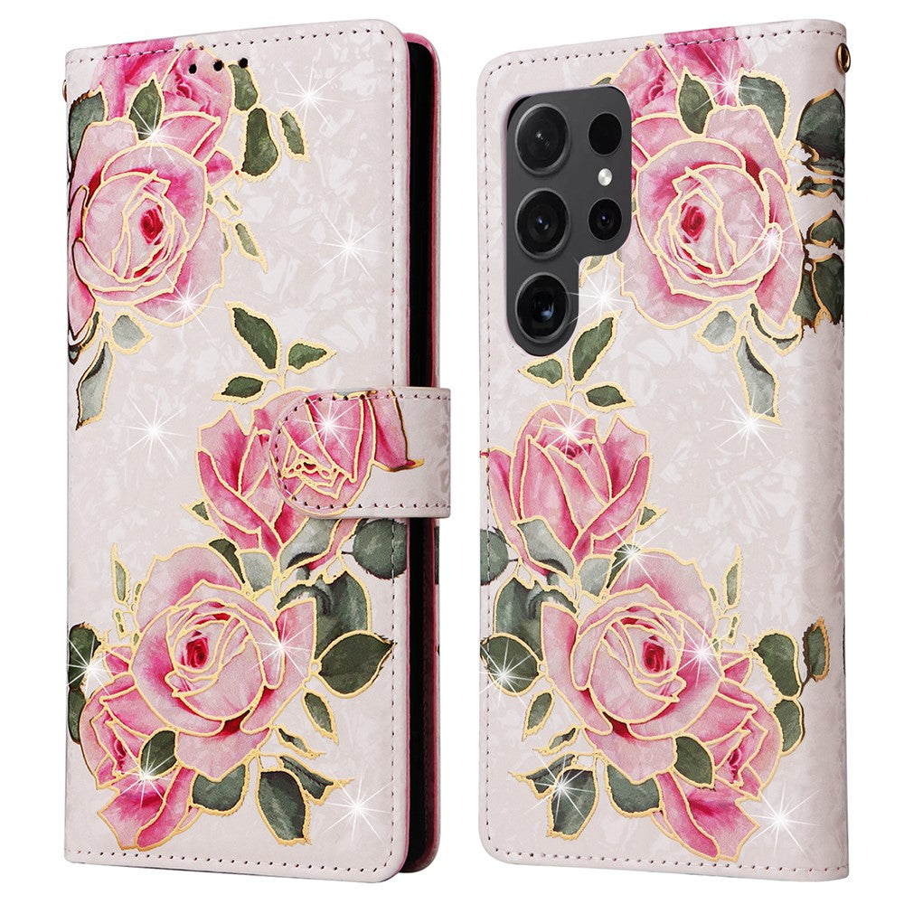 For Samsung Galaxy S24 Ultra Lacquered Flower Leather Phone Wallet Cover