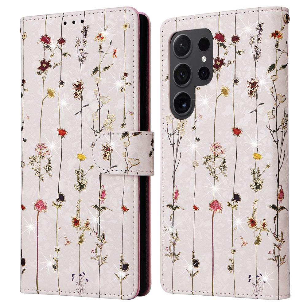 For Samsung Galaxy S24 Ultra Lacquered Flower Leather Phone Wallet Cover