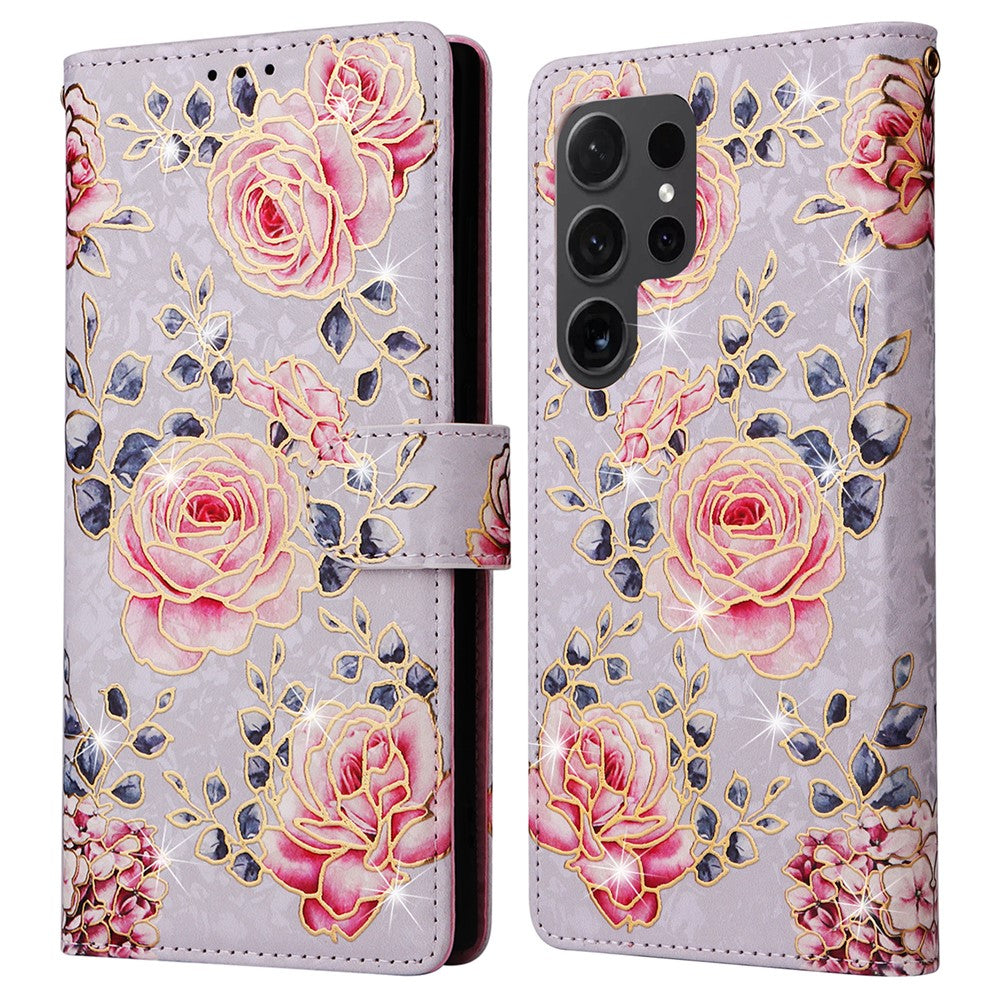 For Samsung Galaxy S24 Ultra Lacquered Flower Leather Phone Wallet Cover