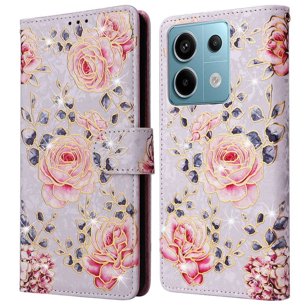 Xiaomi Redmi Note 13 Pro 5G / Poco X6 5G-skal Lackerat blommigt läderplånboksfodral