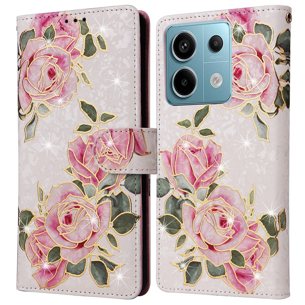 Xiaomi Redmi Note 13 Pro 5G / Poco X6 5G-skal Lackerat blommigt läderplånboksfodral
