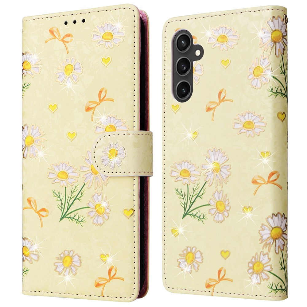 For Samsung Galaxy S23 FE Case PU Leather Lacquered Flower Stand Wallet Phone Cover