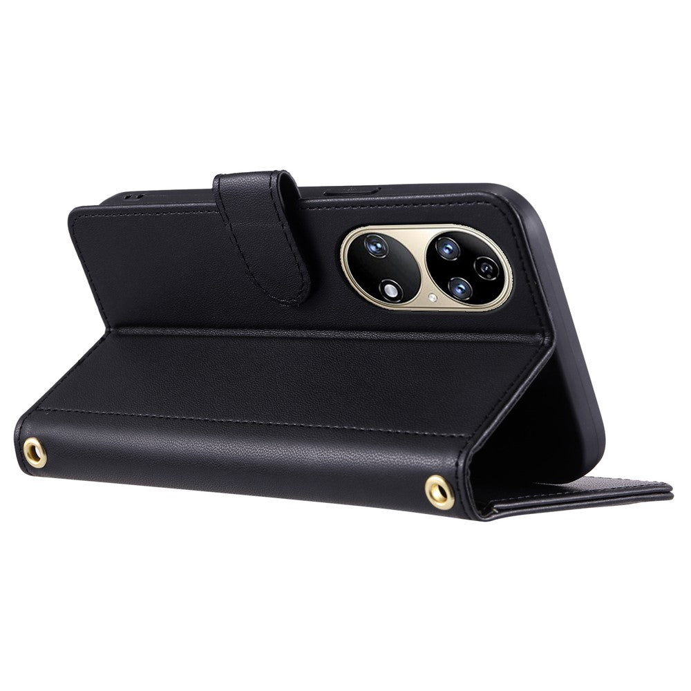 Huawei P50 4G-skal med axelremsstativ i PU-läder, plånboksfodral