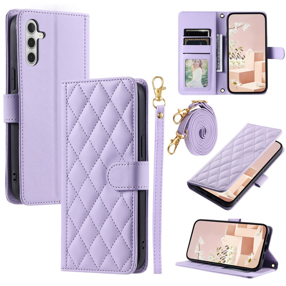 For Samsung Galaxy A24 4G (162.1 x 77.6 x 8.3mm) Case Wallet Leather Cover with Shoulder Strap