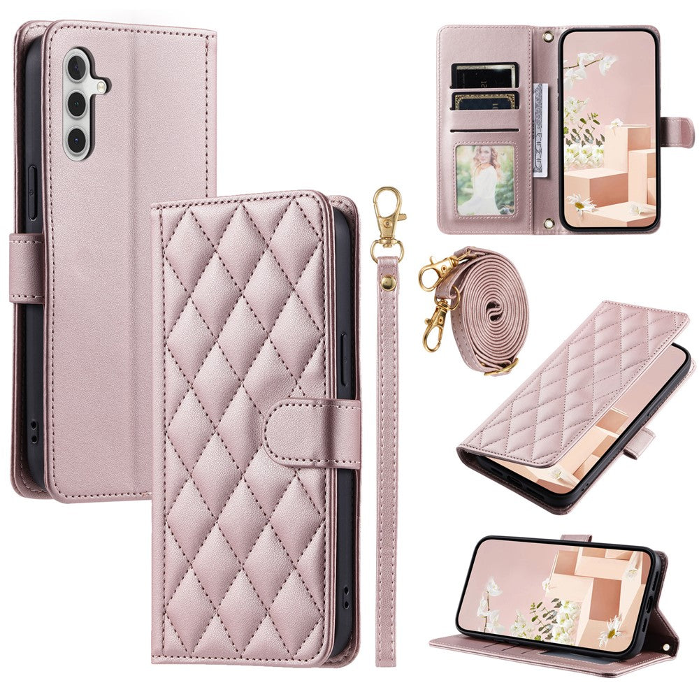For Samsung Galaxy A24 4G (162.1 x 77.6 x 8.3mm) Case Wallet Leather Cover with Shoulder Strap