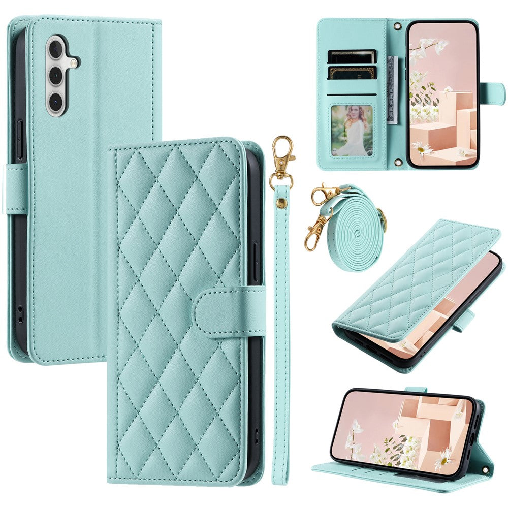 For Samsung Galaxy A24 4G (162.1 x 77.6 x 8.3mm) Case Wallet Leather Cover with Shoulder Strap